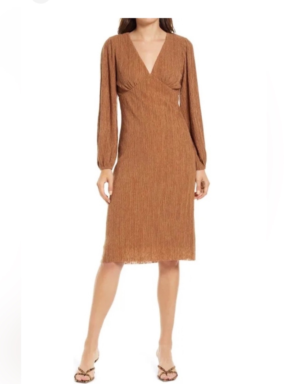 All in Favor Rust Brown V- Neck Long Sleeve Midi Dress